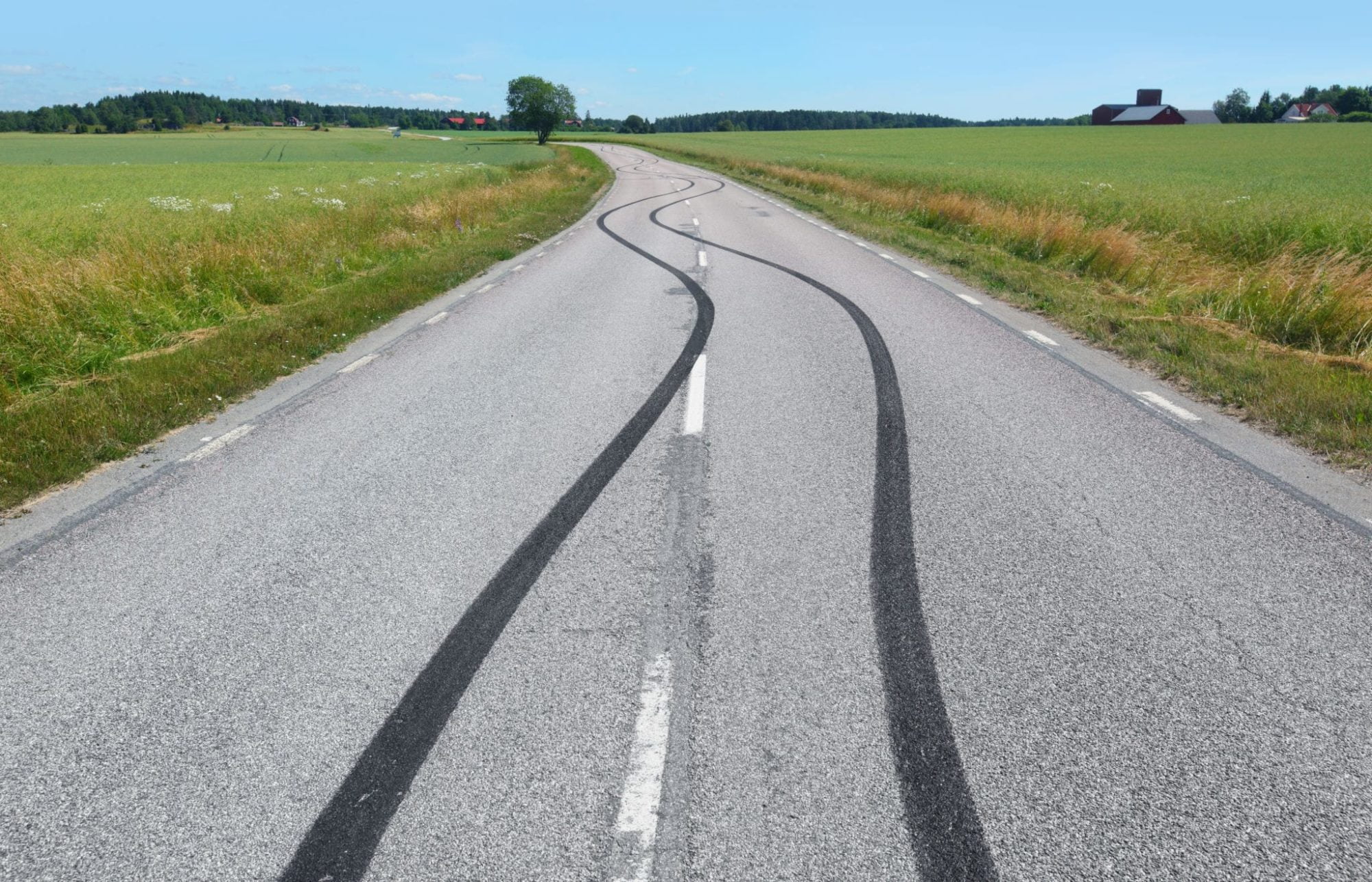 Tire print on the asphalt road