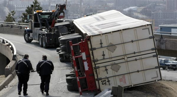 Overturned Semi-truck Stock Photo