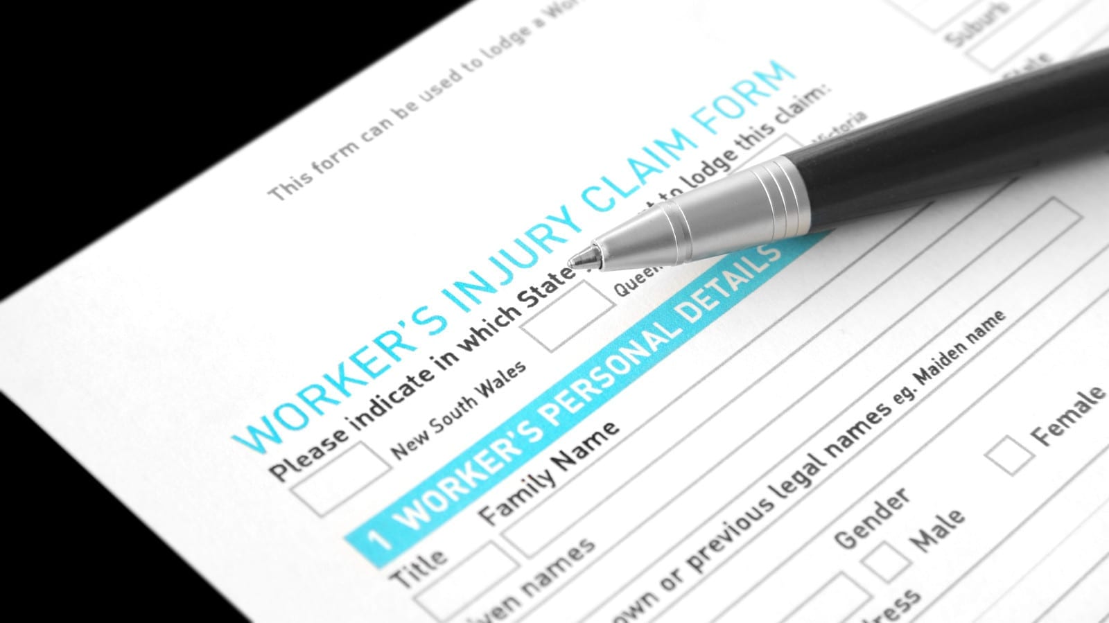 Blank Worker's Injury Claim Form Stock Photo